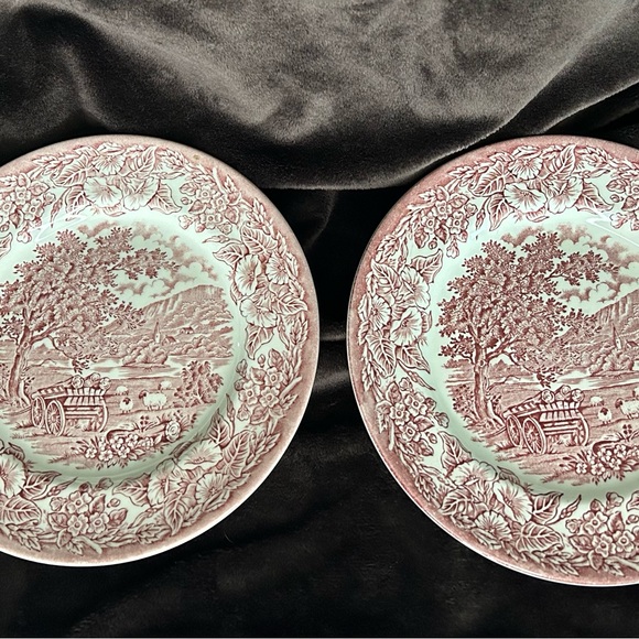 2-English Ironstone Tableware (EIT) Red Country Scene Plate Vintage England - Picture 3 of 5